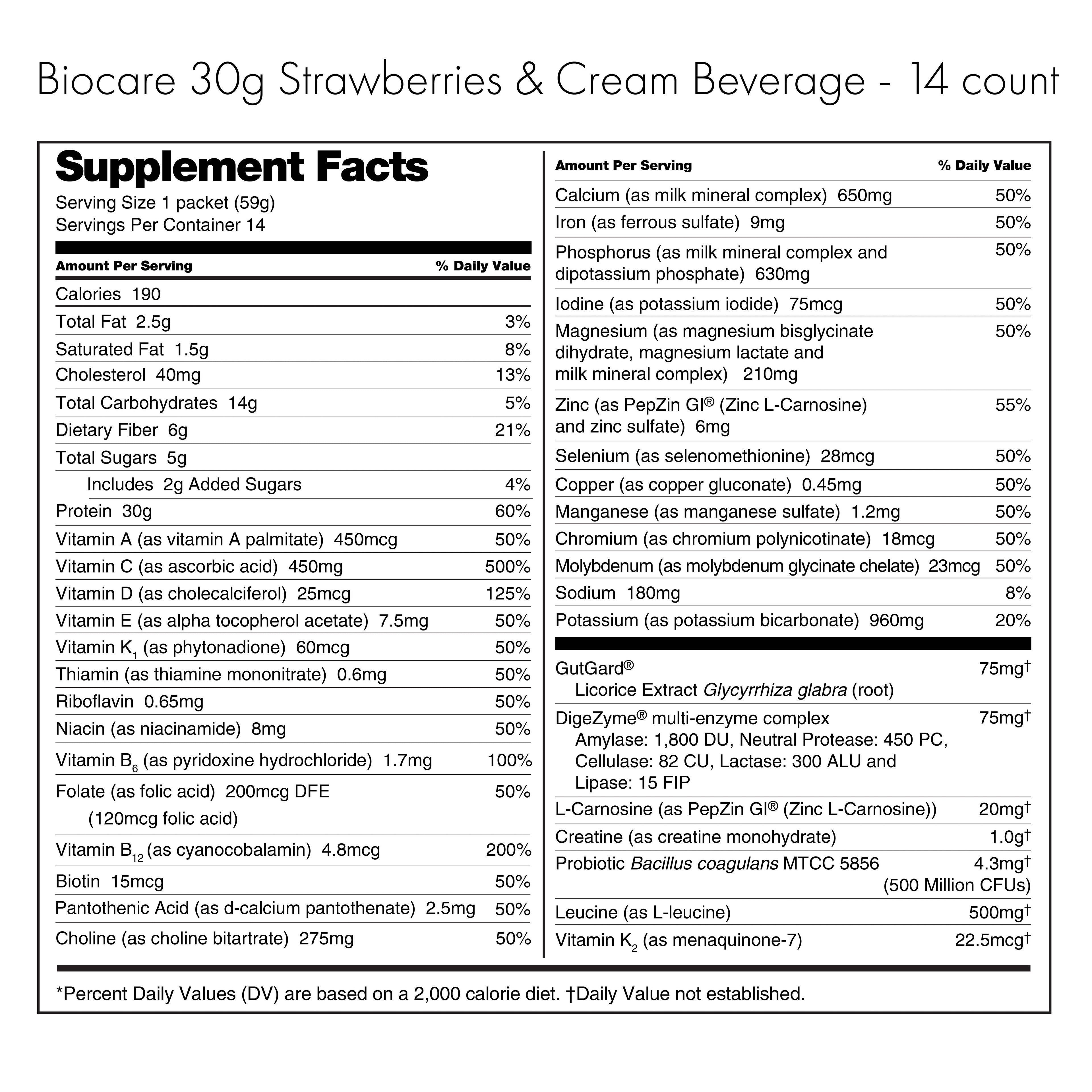 30G Protein Strawberries & Cream Biocare Dietary Beverage (14-Count)